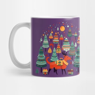 Cute Christmas Cartoon: Reindeer and Trees Mug